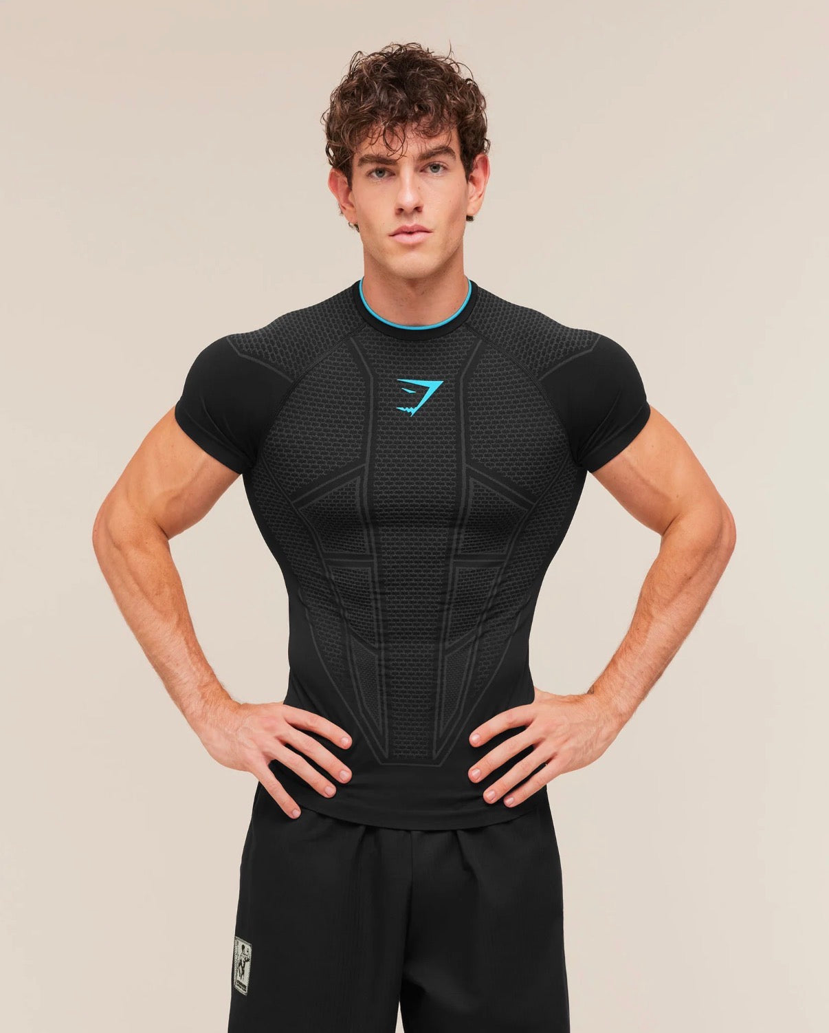 Gymshark Onyx V1 T-Shirt - Black/ Onyx Grey/Brand Blue