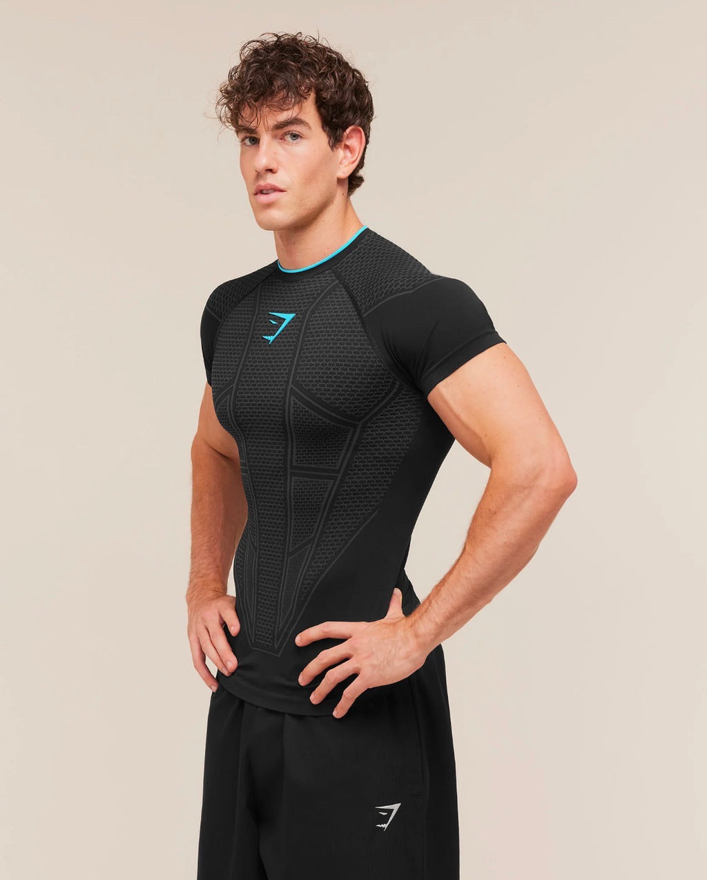 Gymshark Onyx V1 T-Shirt - Black/ Onyx Grey/Brand Blue